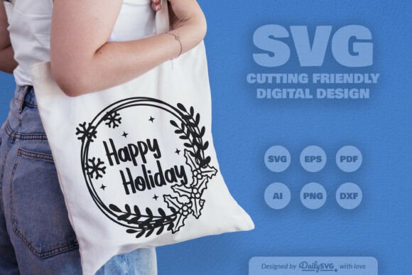 Download Happy Holiday Christmas Wreath SVG - Premium Resources