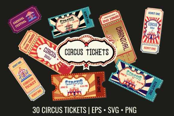 Download 30 Vintage Circus Tickets Vector Clipart - Vector Collection