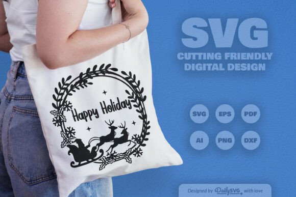 Download Happy Holiday Christmas Wreath SVG - Premium Resources